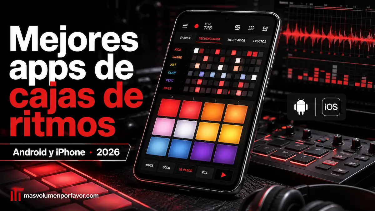 Smartphone con app de caja de ritmos y comparativa de mejores apps para Android y iPhone