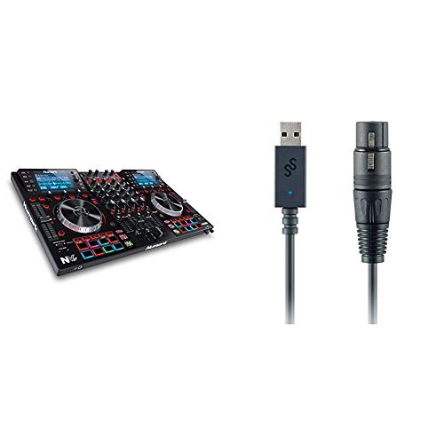 Numark NVII + SoundSwitch DMX Micro Interface - Controlador DJ profesional, 4 Decks, Pantallas de alta resolución, Pads Sensibles a la Velocidad + interfaz compacta USB a DMX + Serato DJ Pro