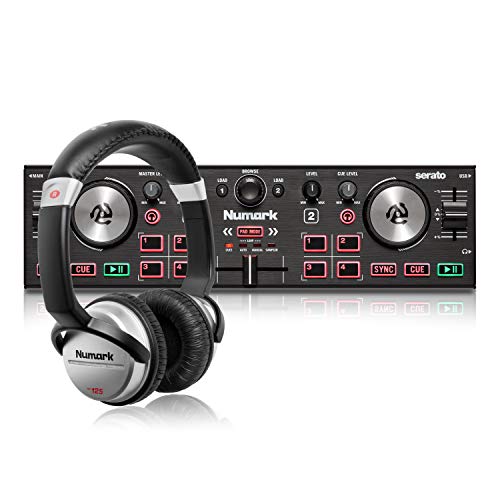 Numark DJ2GO2 Touch + HF125 - Controlador DJ USB Compacto de 2 Decks para Serato DJ con un Mezclador, crossfader, Interfaz de Audio y Auriculares DJ