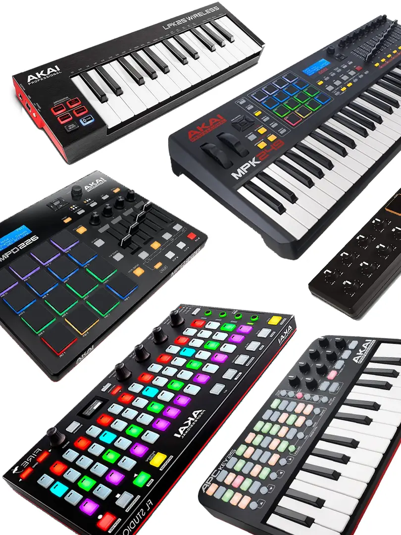 Varios teclados y controladores MIDI Akai