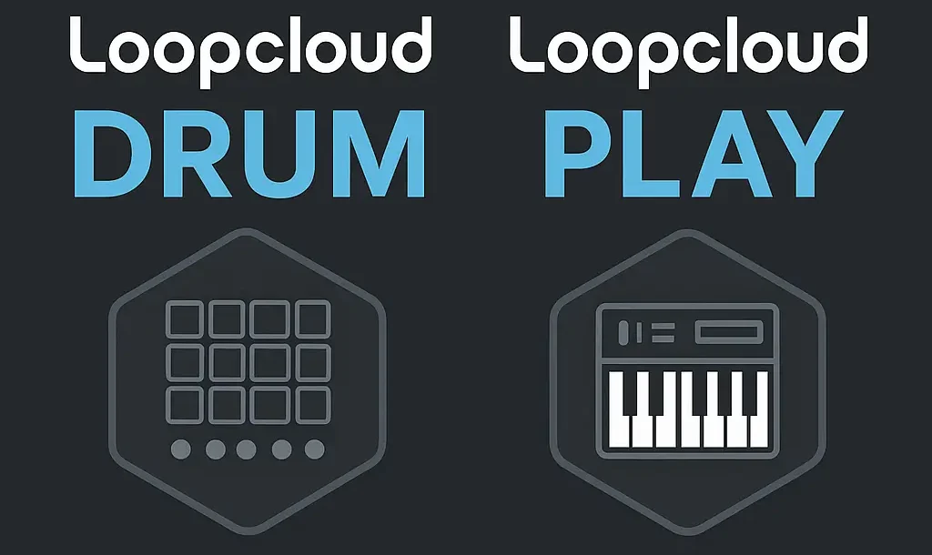 Iconos de Loopcloud DRUM y PLAY, plugins creativos para producción musical