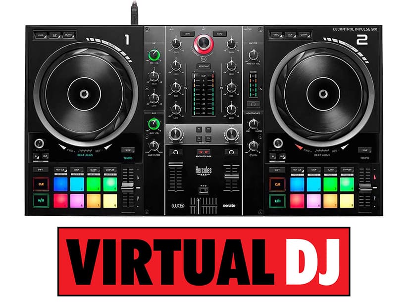 controlador inpulse 500 y logo del virtual dj