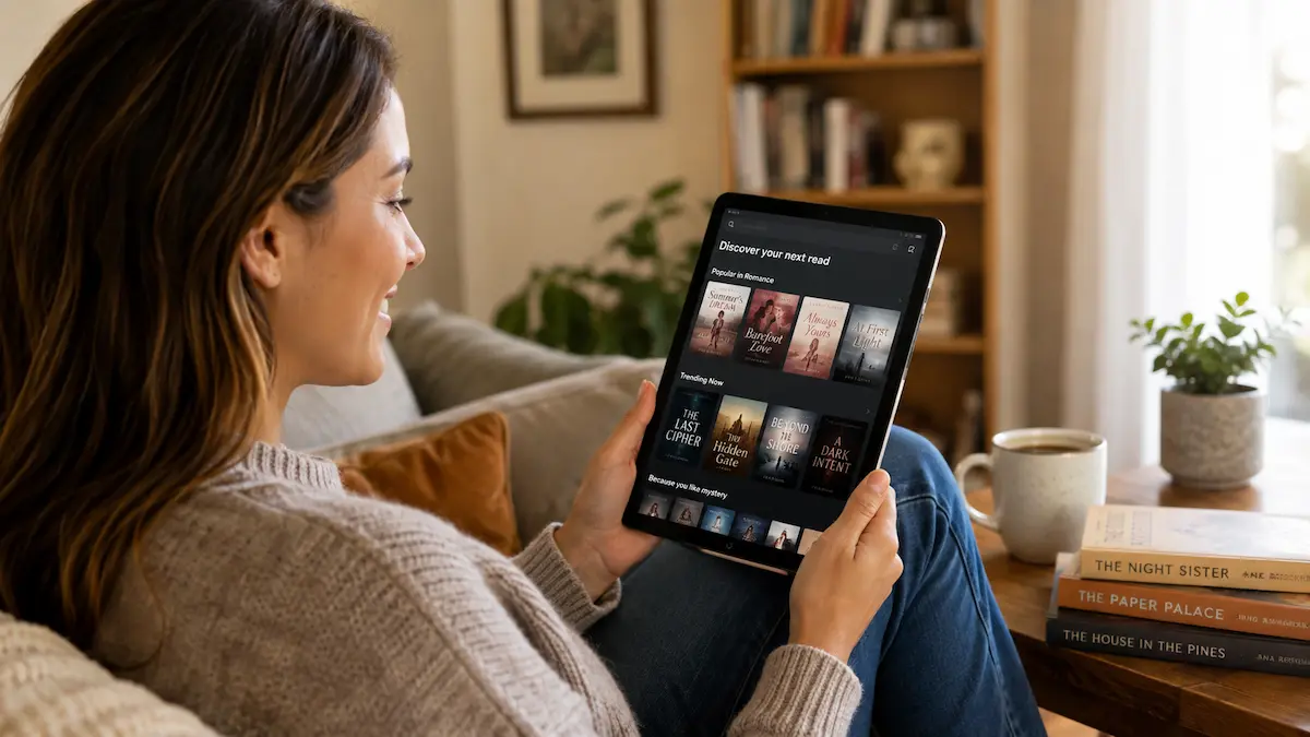 Persona leyendo libros con Kindle Unlimited en una tablet