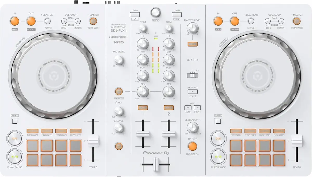 Controladora Pioneer DJ DDJ-FLX4 blanca vista desde arriba