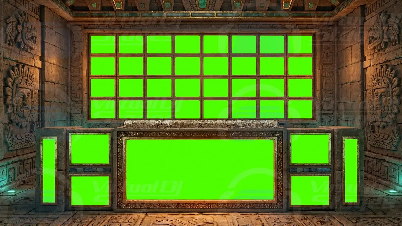 Virtual DJ Stage con zonas verdes para chroma y green screen