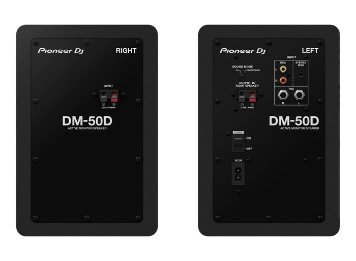 parte trasera de los monitores de estudio pioneer DJ DM-50D