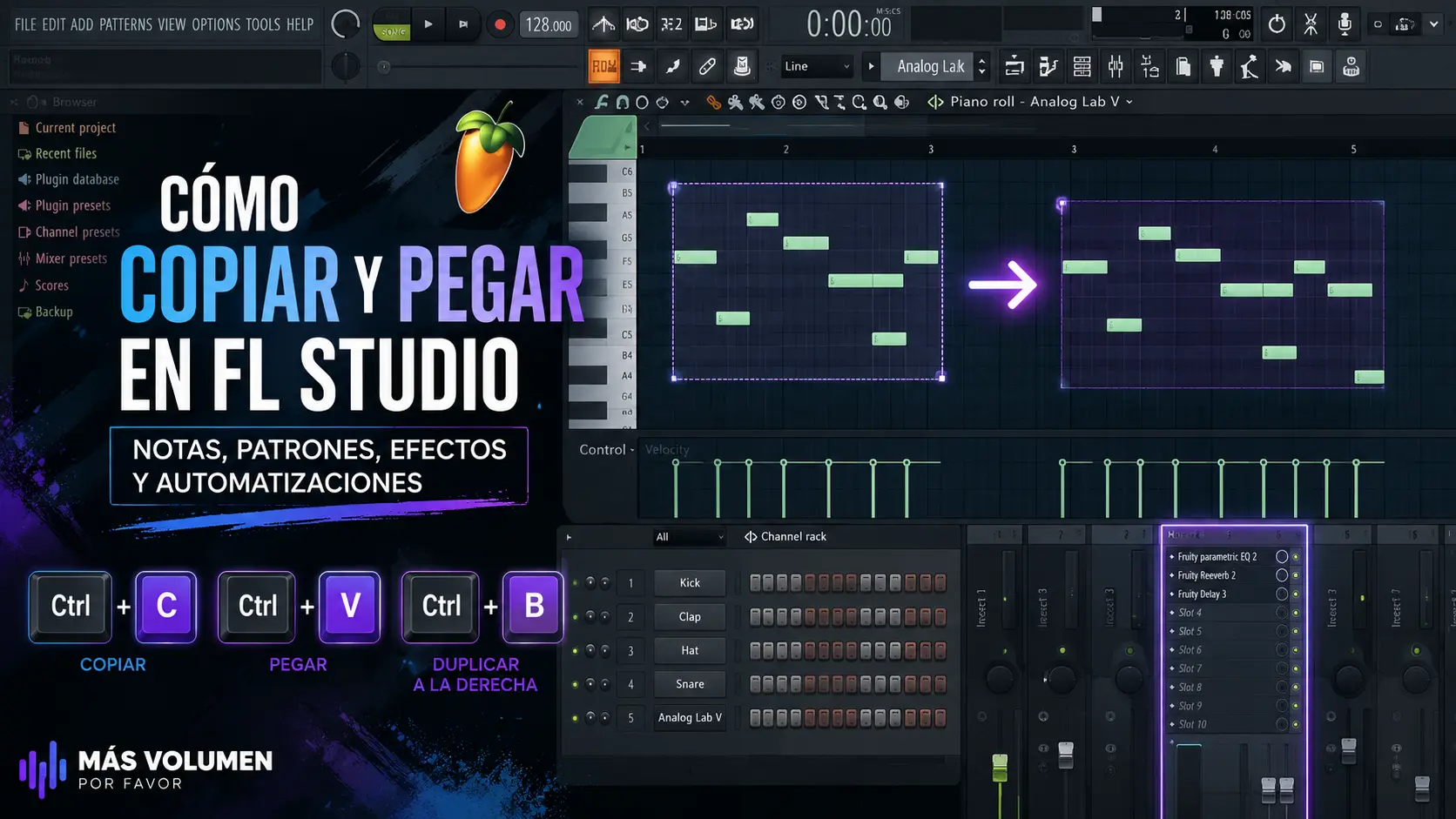 Cómo copiar y pegar notas, patrones y efectos en FL Studio