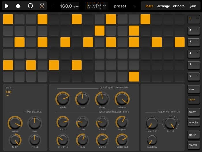 interfaz de la aplicación para hacer música Elastik drums