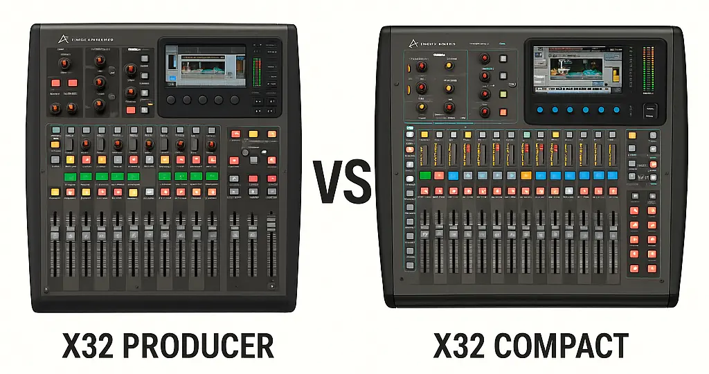 Behringer X32 Producer vs Compact – Comparativa visual de mesas digitales