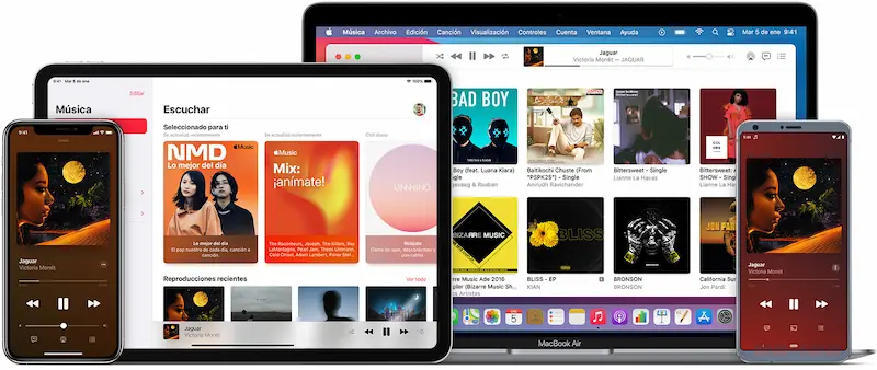 La app de Apple Music en diferentes dispositivos