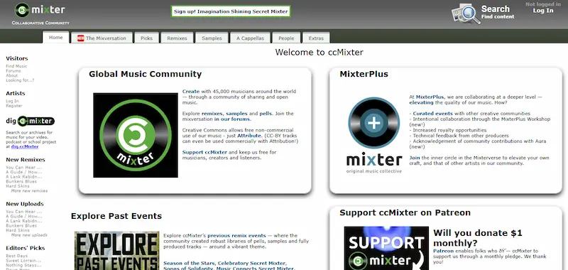 Plataforma ccMixter para descargar música y remixes gratuitos con licencias Creative Commons