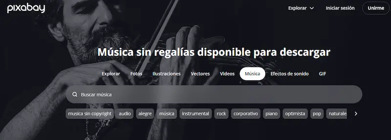 Captura de Pixabay Music, música sin copyright disponible para descargar en 2025