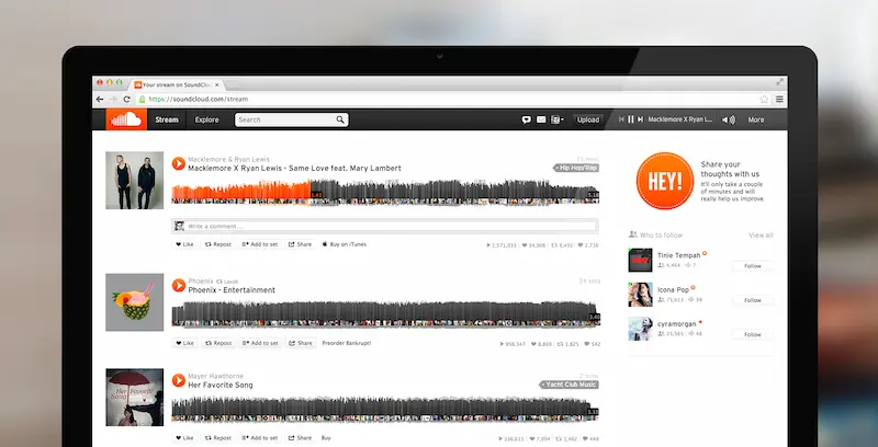 SoundCloud en un portátil
