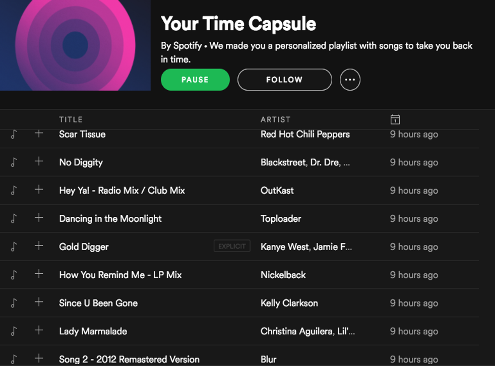 Spotify recomendándote canciones que pudieron gustarte en tu infancia 