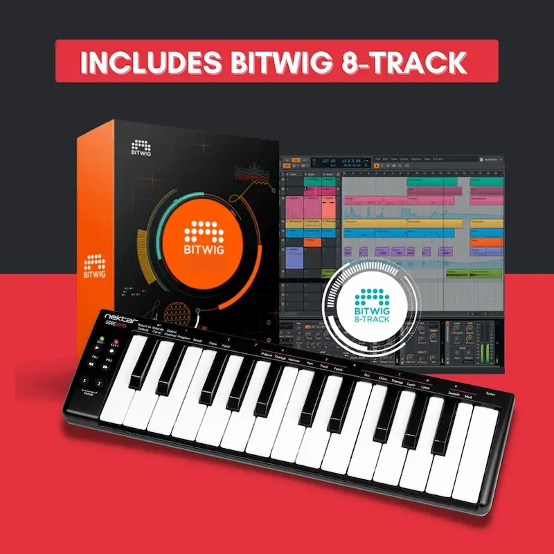 Teclado Nektar SE25 con el Software Bitwig de fondo