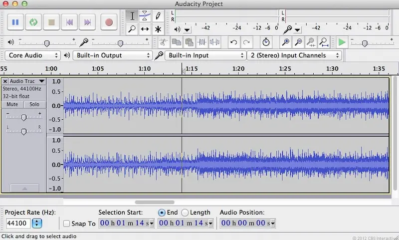 captura de pantalla de audacity