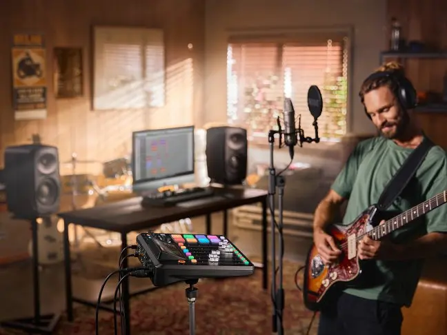 chico tocando guitarra con la rodecaster pro II
