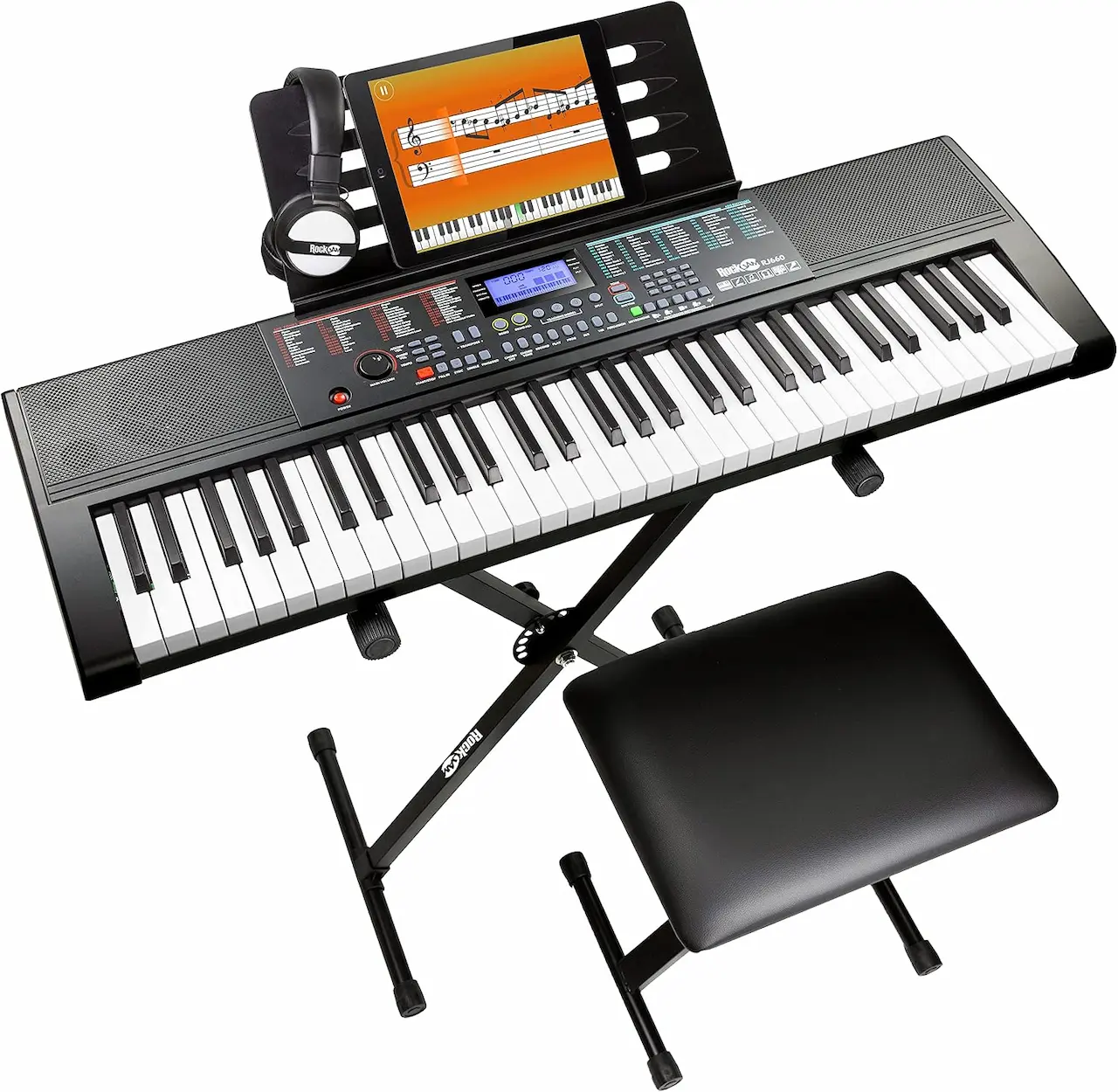 RockJam RJ660 teclado de 61 teclas con soporte banqueta auriculares y tablet
