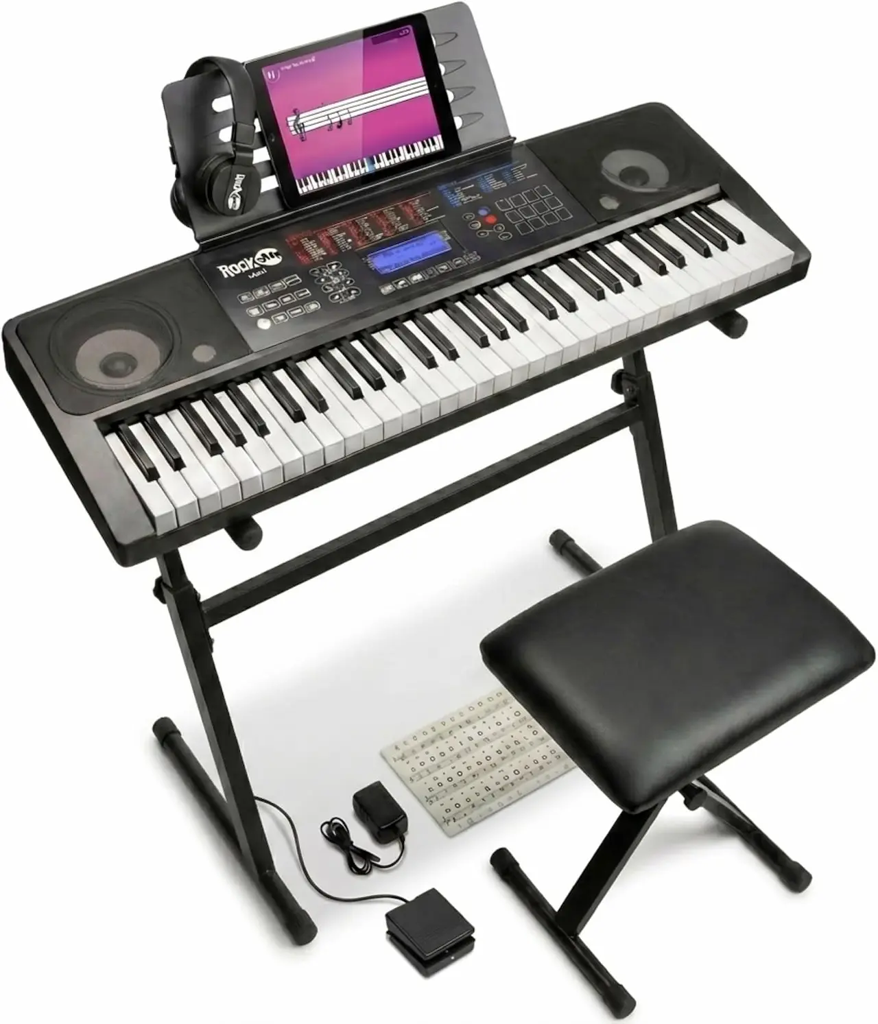 RockJam RJ761 kit de teclado de 61 teclas con soporte banqueta y accesorios