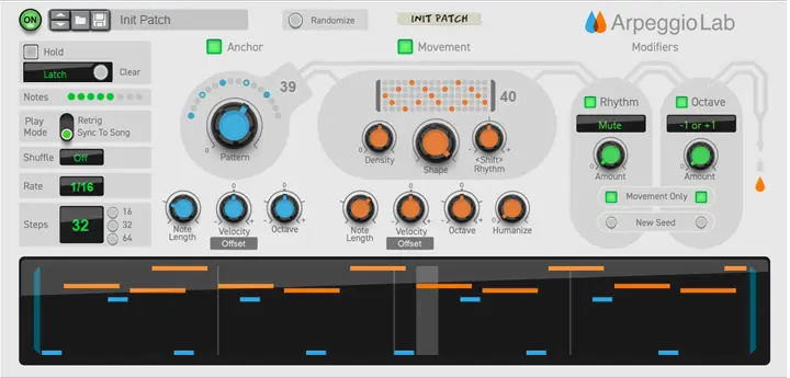 Vista del plugin Arpeggio Lab – arpegiador creativo para Reason
