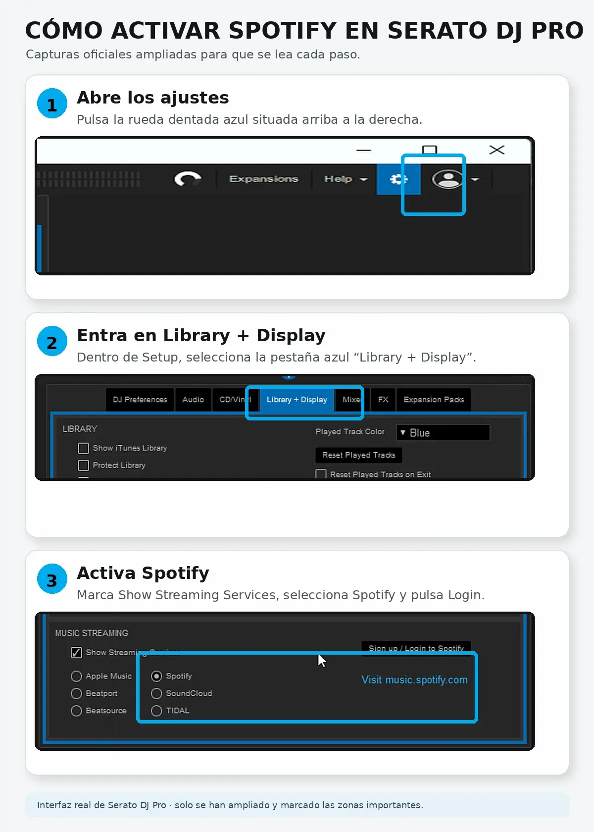 Cómo activar Spotify en Serato DJ Pro desde Library + Display
