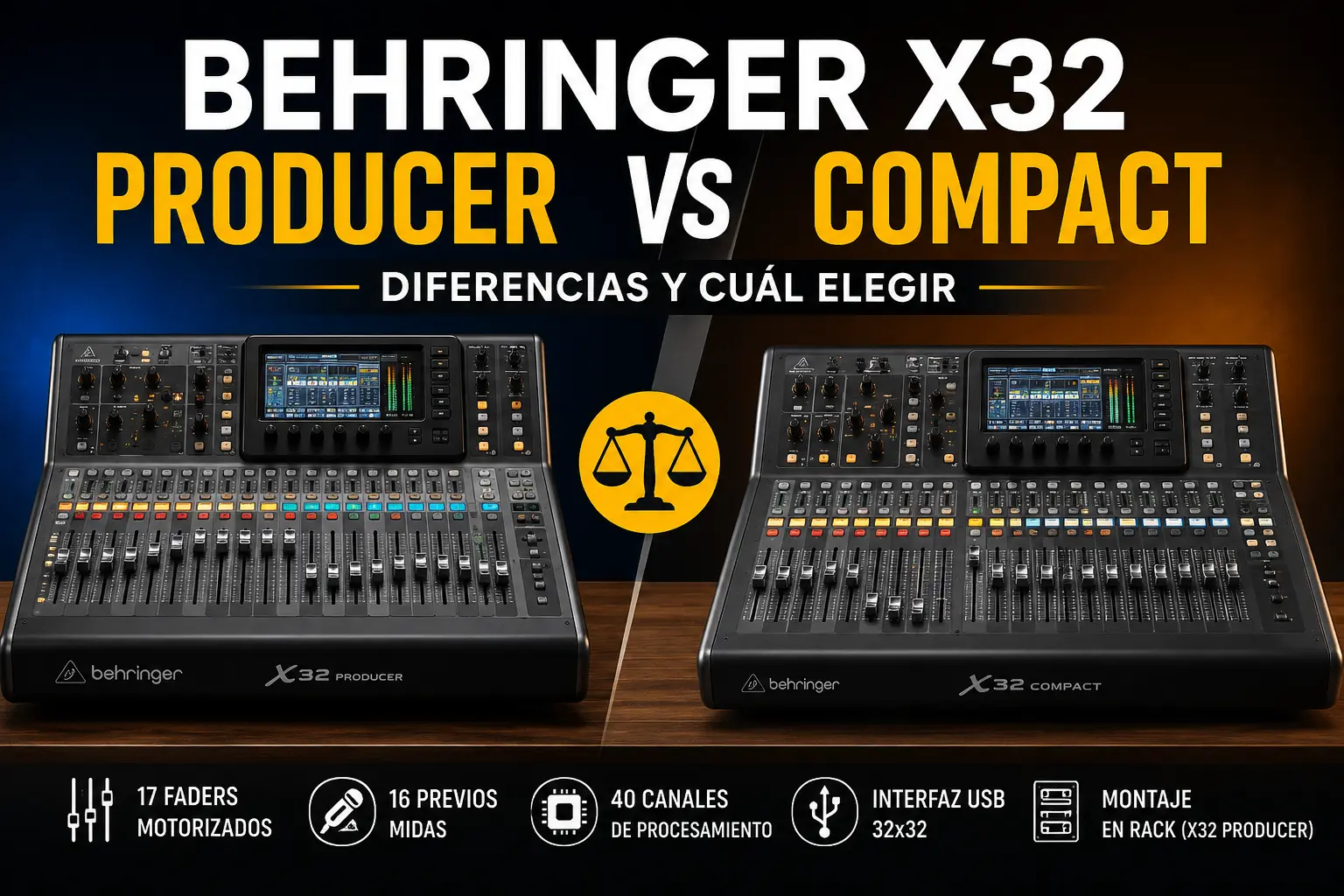 Comparativa Behringer X32 Producer vs Compact con sus principales diferencias