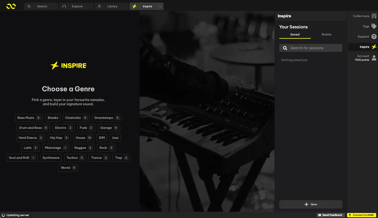 Selector de géneros de Inspire en Loopcloud 8