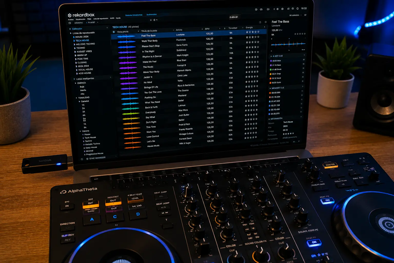 Biblioteca musical organizada en Rekordbox para preparar una sesión DJ