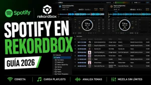 Spotify en Rekordbox con playlists, formas de onda y decks para mezclar música