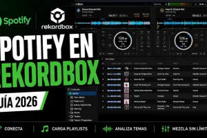 Spotify en Rekordbox con playlists, formas de onda y decks para mezclar música