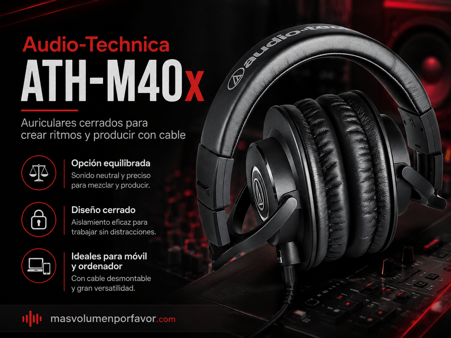 Auriculares Audio-Technica ATH-M40x cerrados para producir música desde móvil y ordenador