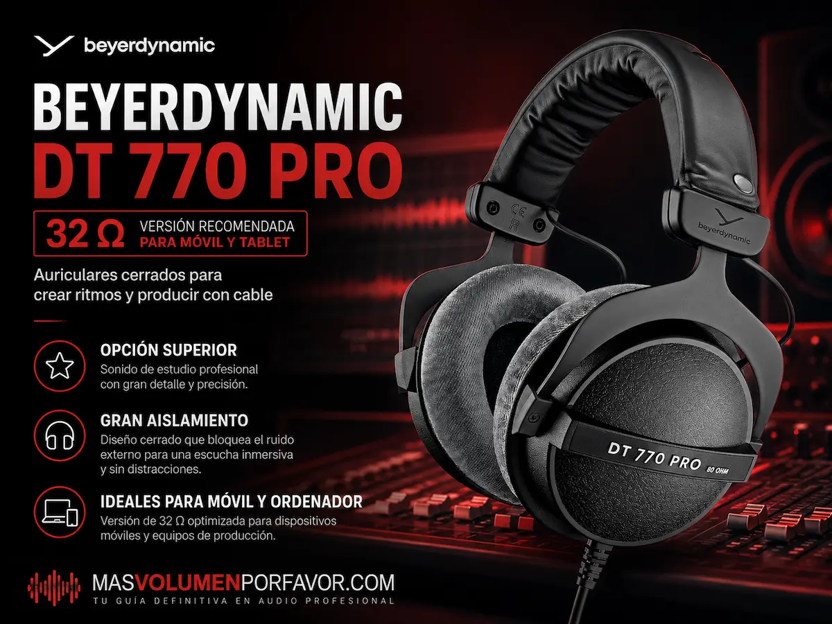 Auriculares Beyerdynamic DT 770 PRO 32 ohm cerrados para móvil, tablet y producción musical