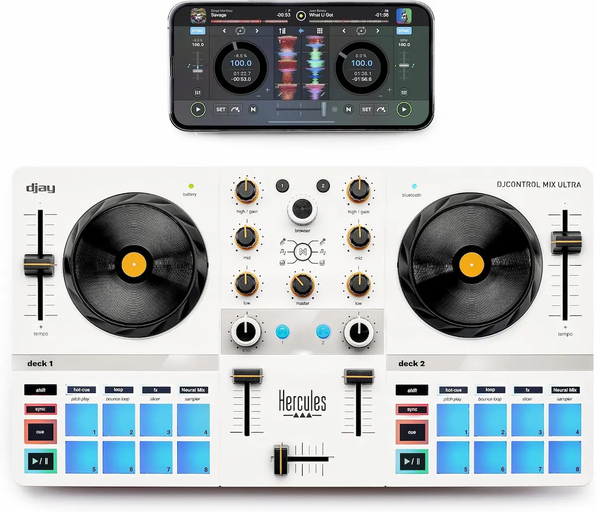 Hercules DJControl Mix Ultra conectada a un móvil con la aplicación djay