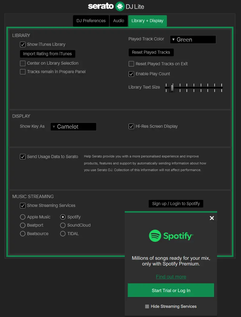Ventana para iniciar sesión en Spotify Premium desde los ajustes