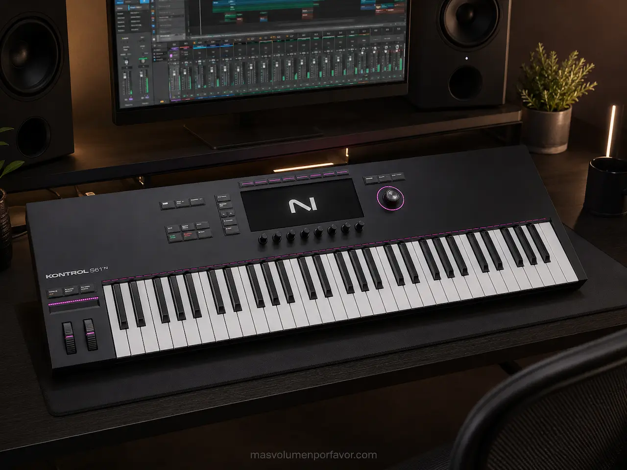 Native Instruments Kontrol S61 MK3 en un home studio con ordenador, DAW y monitores de estudio