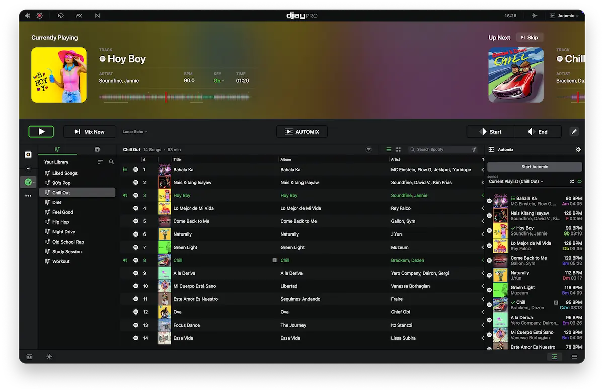 Spotify abierto dentro de la biblioteca de djay Pro