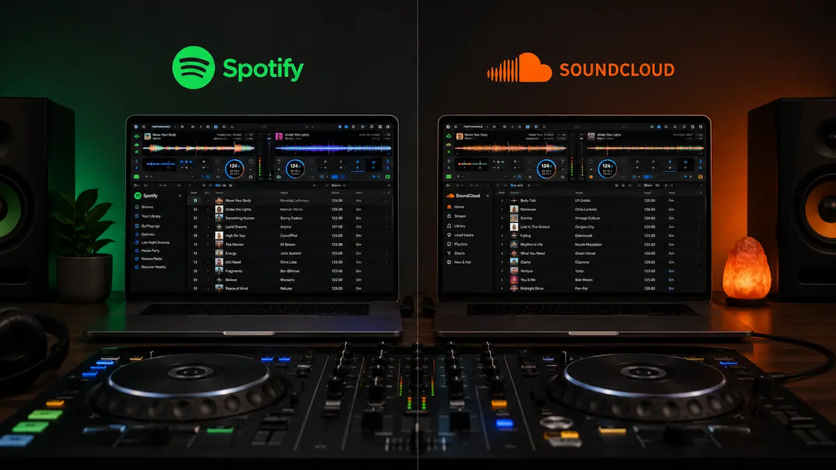 Comparativa de Spotify y SoundCloud integrados en software DJ