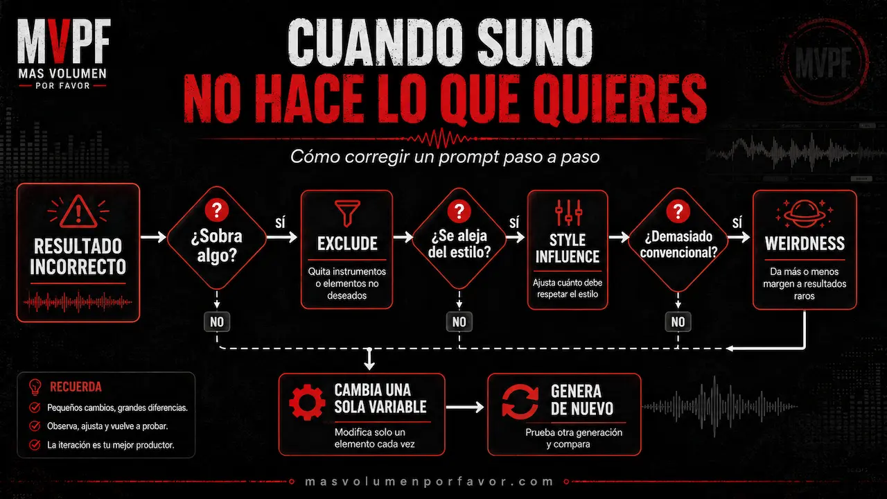 Cómo corregir una generación con Exclude, Style Influence y Weirdness