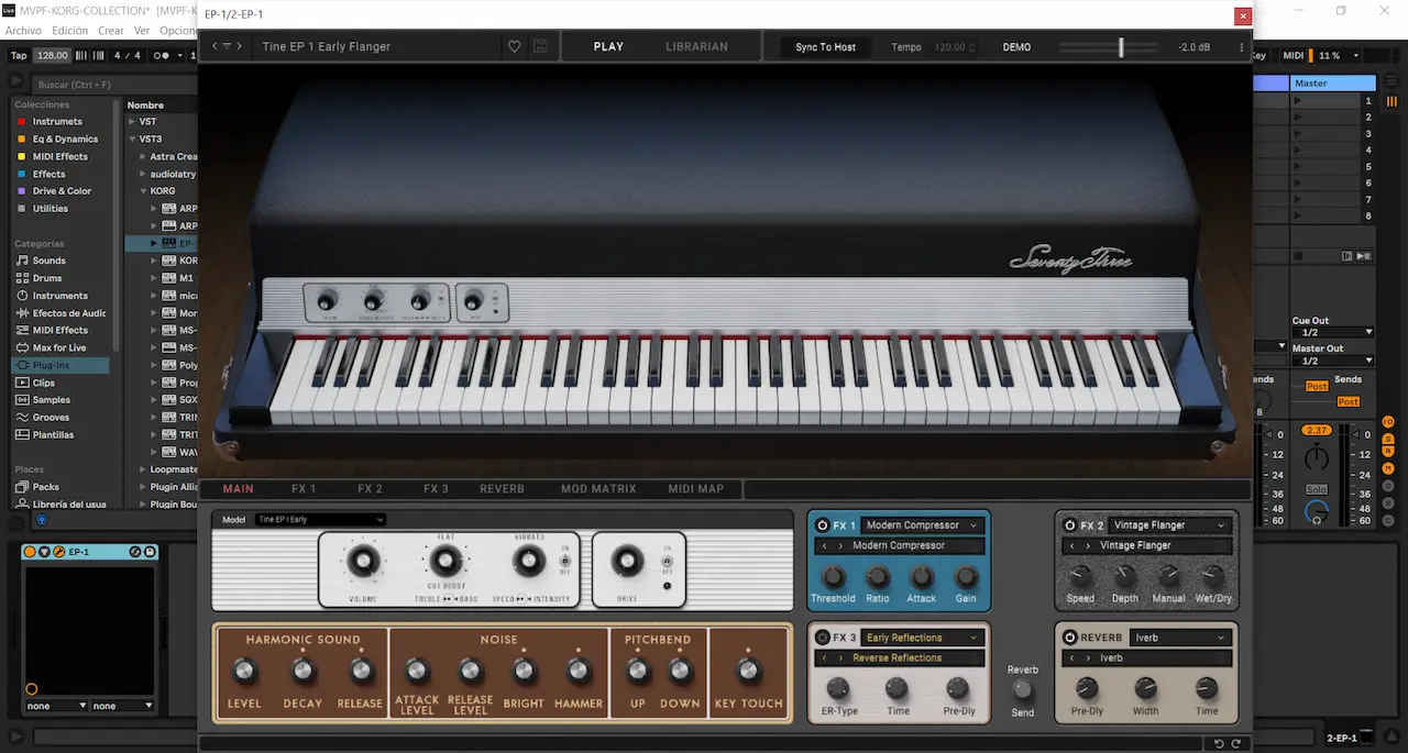 KORG EP-1 con el preset Tine EP 1 Early Flanger en Ableton Live