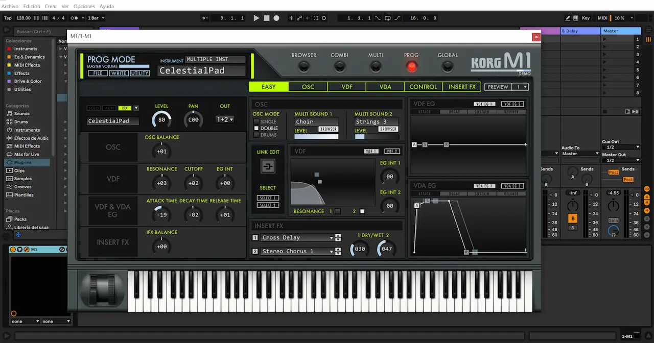 Edición del preset CelestialPad en KORG M1 V2