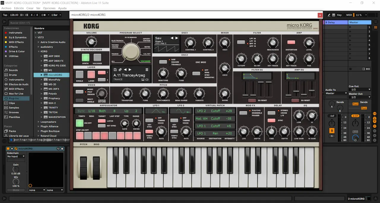 Interfaz de KORG microKORG VST funcionando en Ableton Live