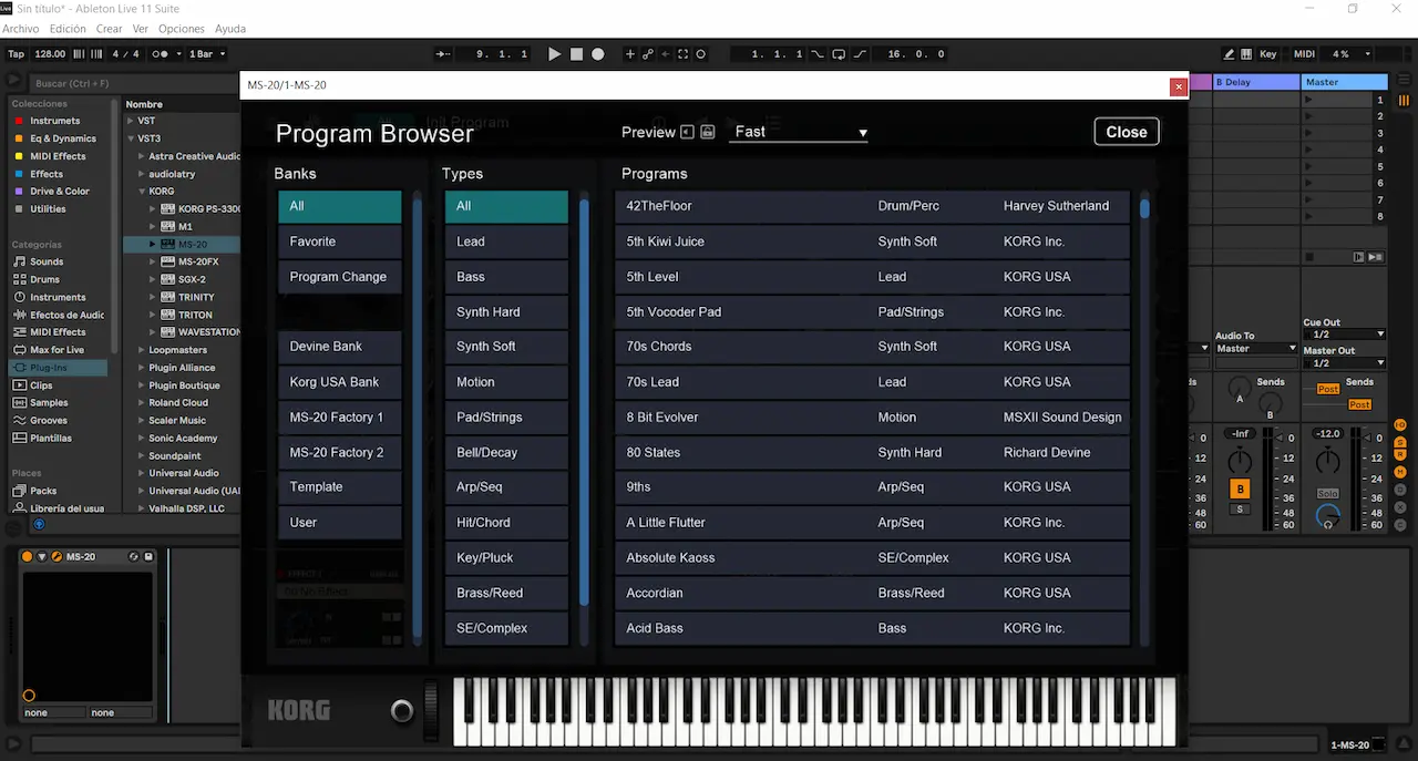 Navegador de presets de KORG MS-20