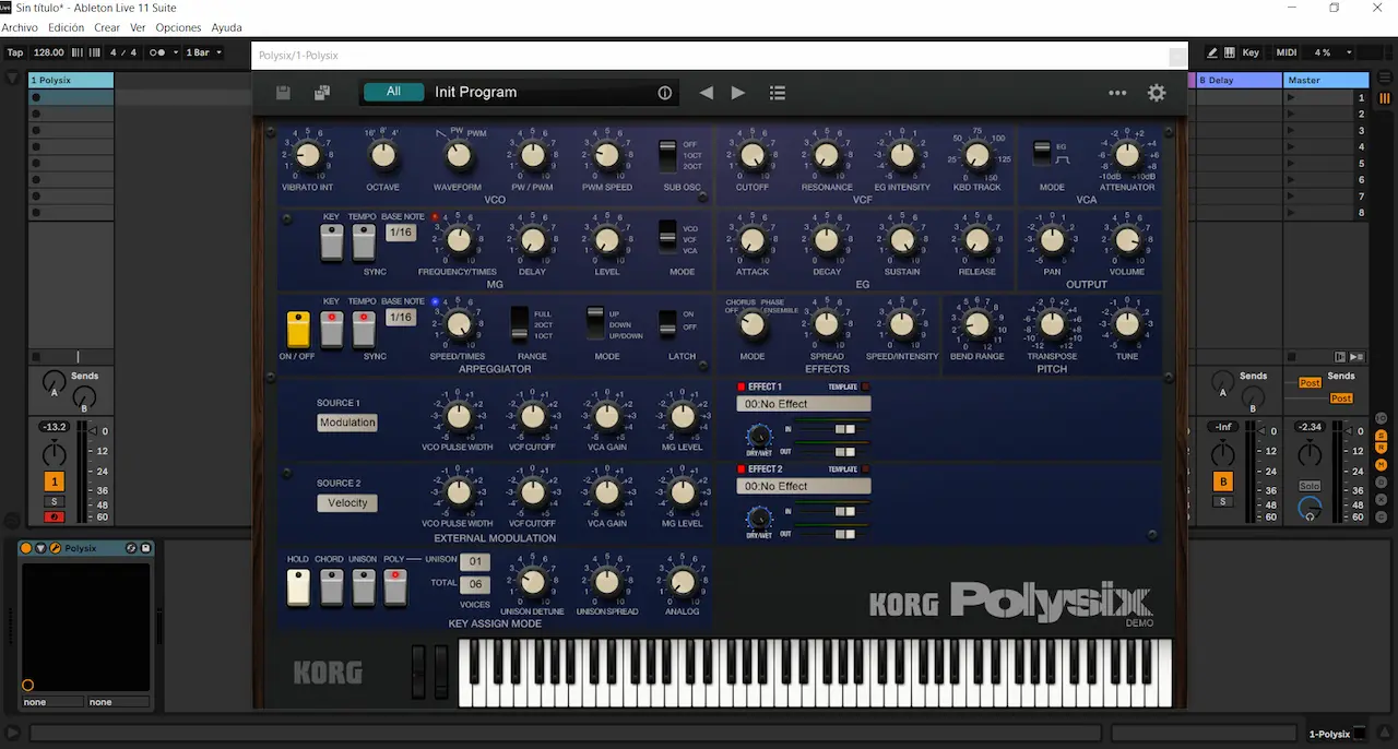 Interfaz de KORG Polysix VST en Ableton Live