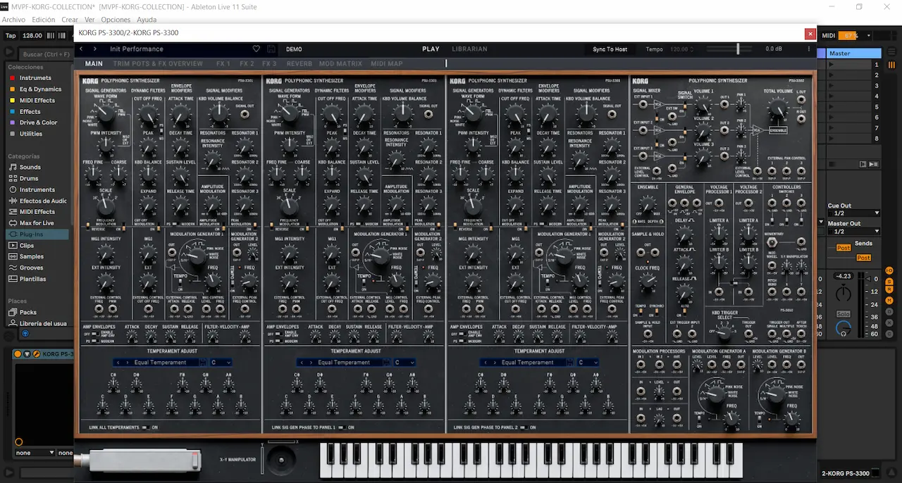 Interfaz de KORG PS-3300 funcionando en Ableton Live