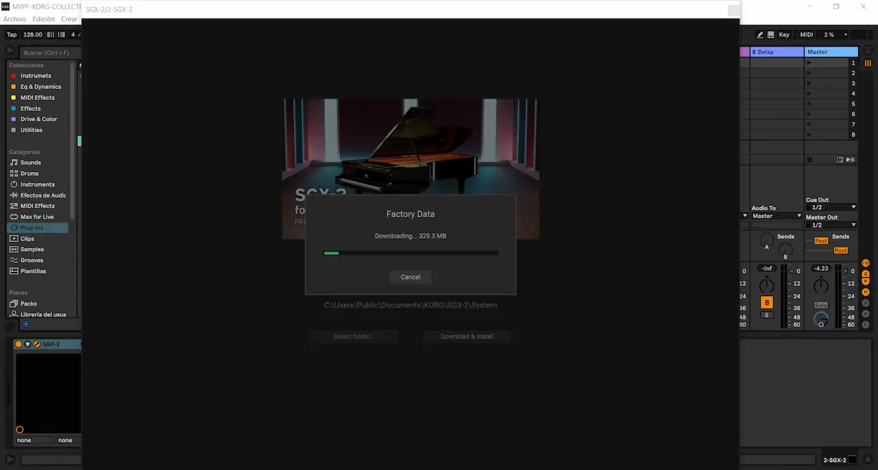 Descarga de Factory Data de KORG SGX-2 durante la instalación