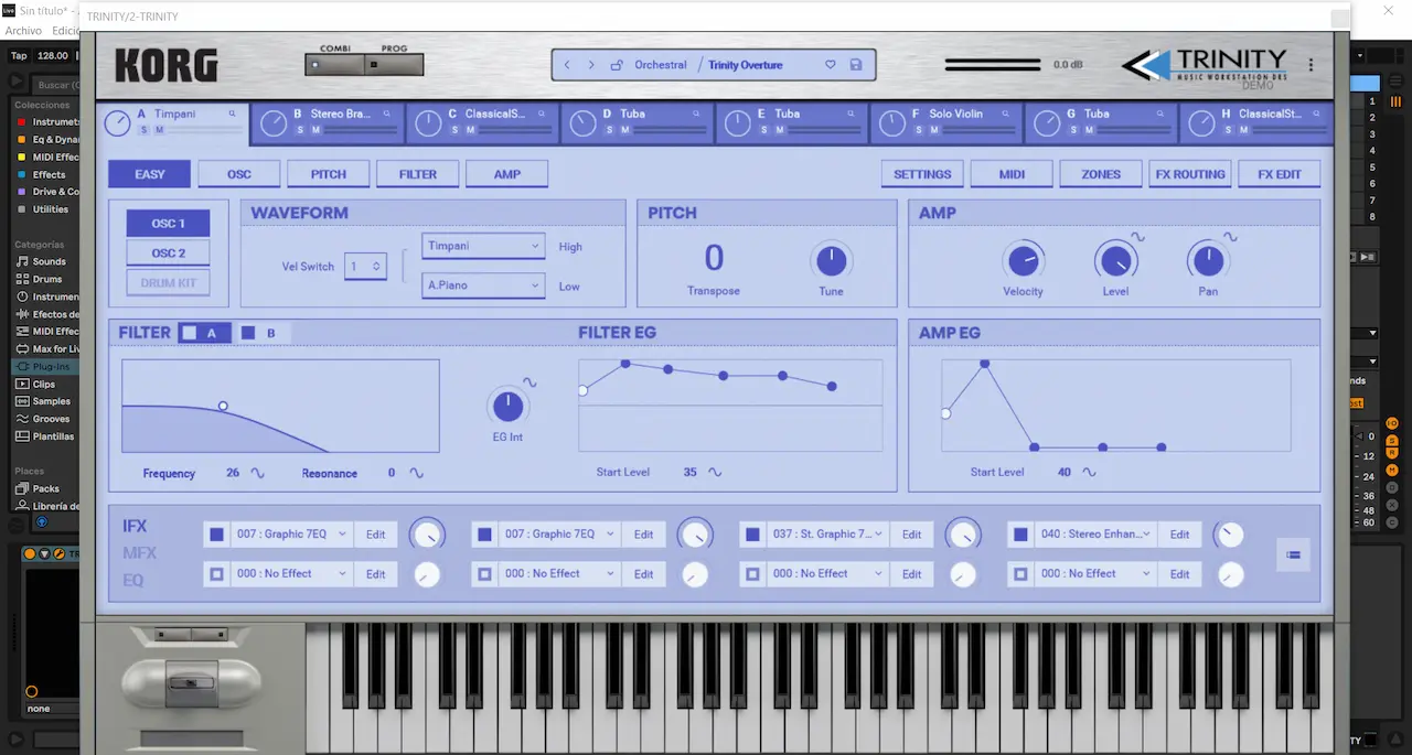 Interfaz de KORG TRINITY VST en Ableton Live