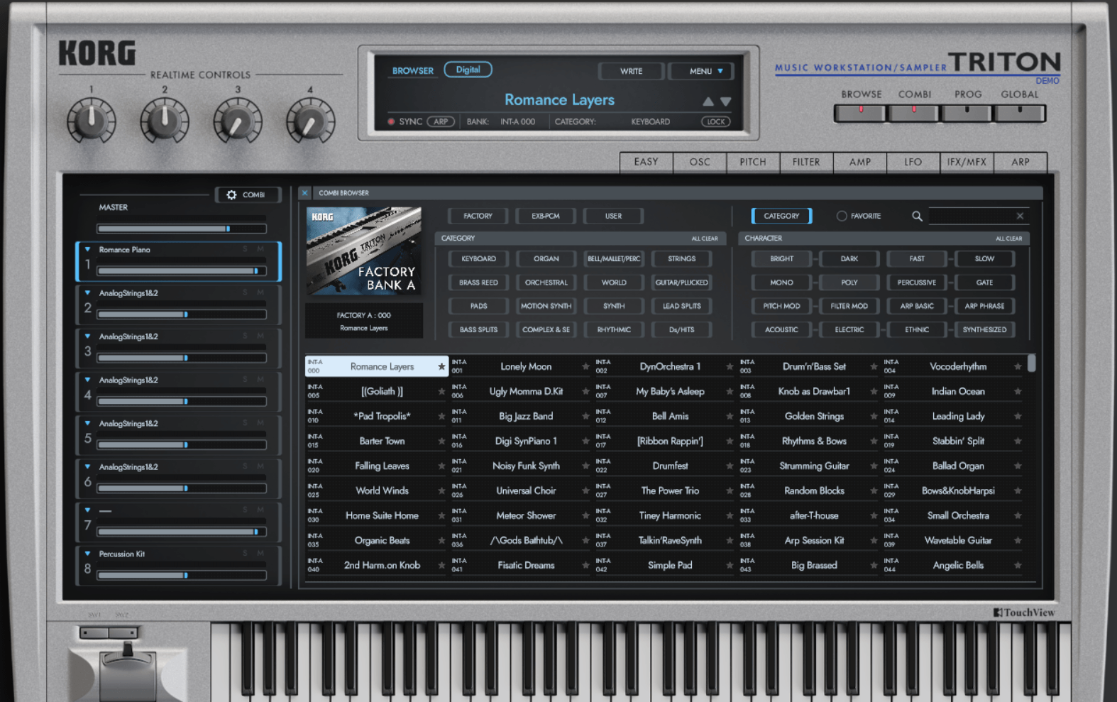 Navegador de presets COMBI de KORG TRITON