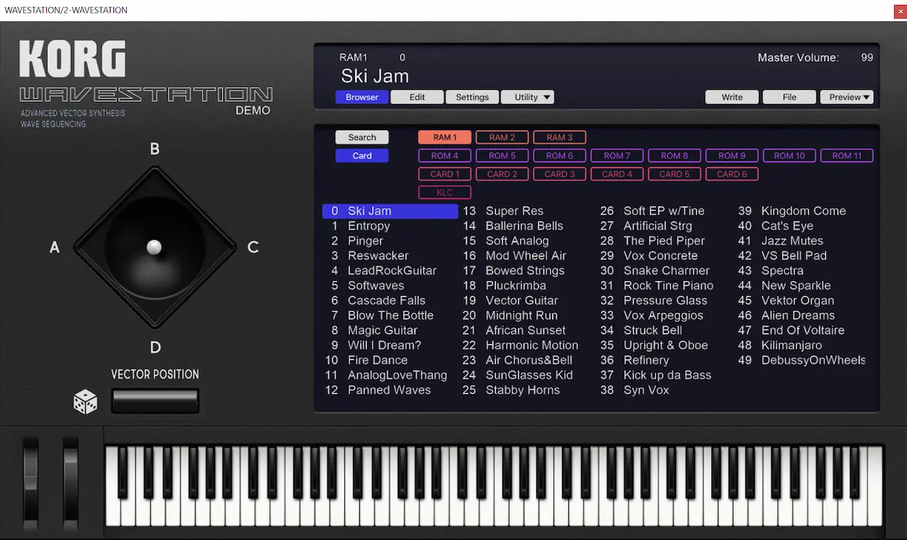 Navegador de presets de KORG WAVESTATION