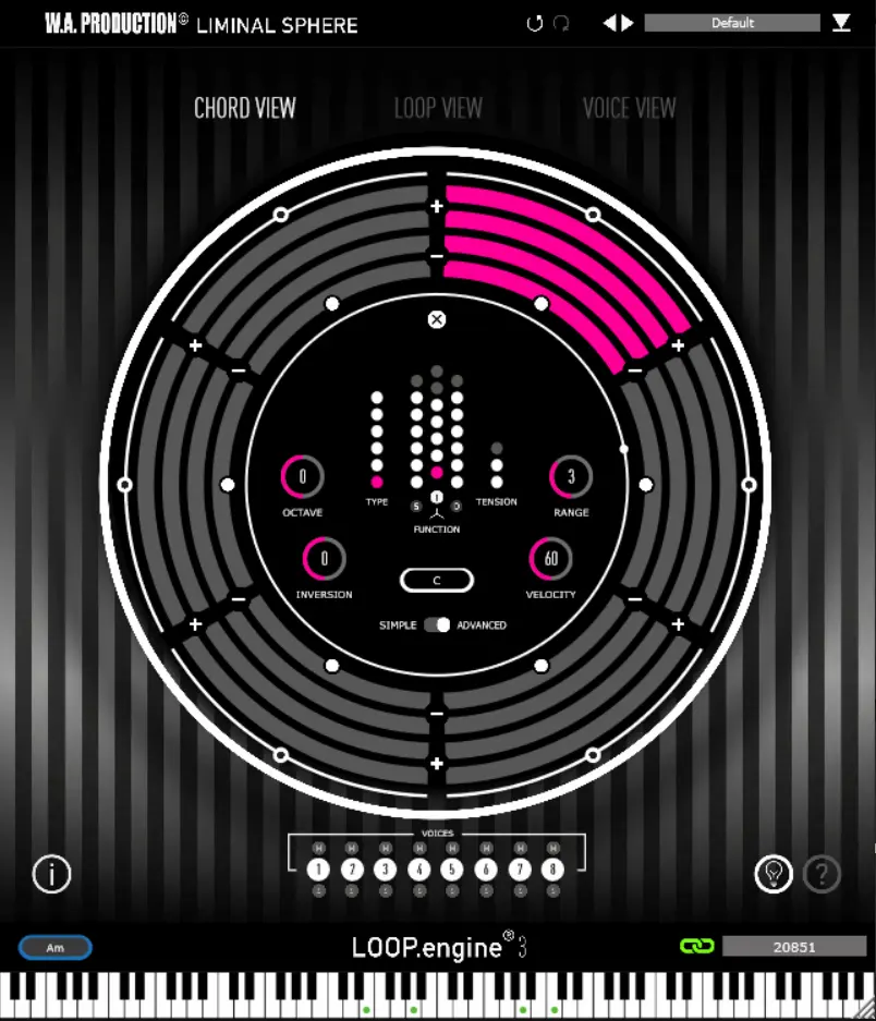 Chord View de Loop Engine 3 con controles de acordes