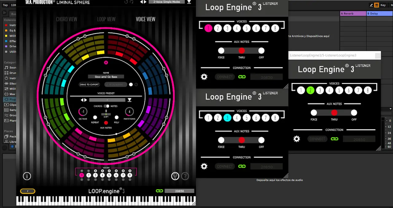 Loop Engine 3 con tres instancias de Listener para separar diferentes voces en Ableton Live